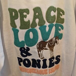 New York Popular Sweatshirt Peace Love & Ponies Chincoteague Island Size XL